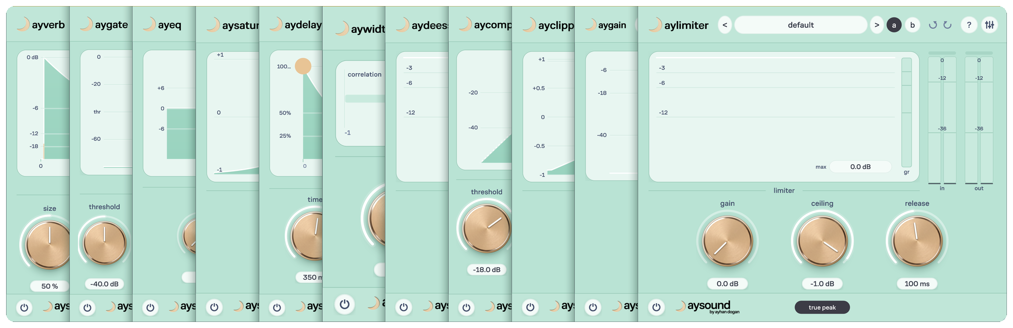 All eleven aysound plugins side by side