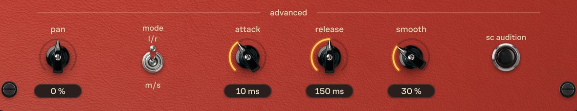 La fila avanzata di YER: pan, mode, attack, release, smooth, sc audition